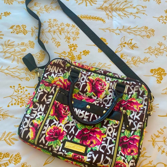 Betsey Johnson Laptop Handbag with Shoulder Strap, rose graffiti print - Picture 5 of 10